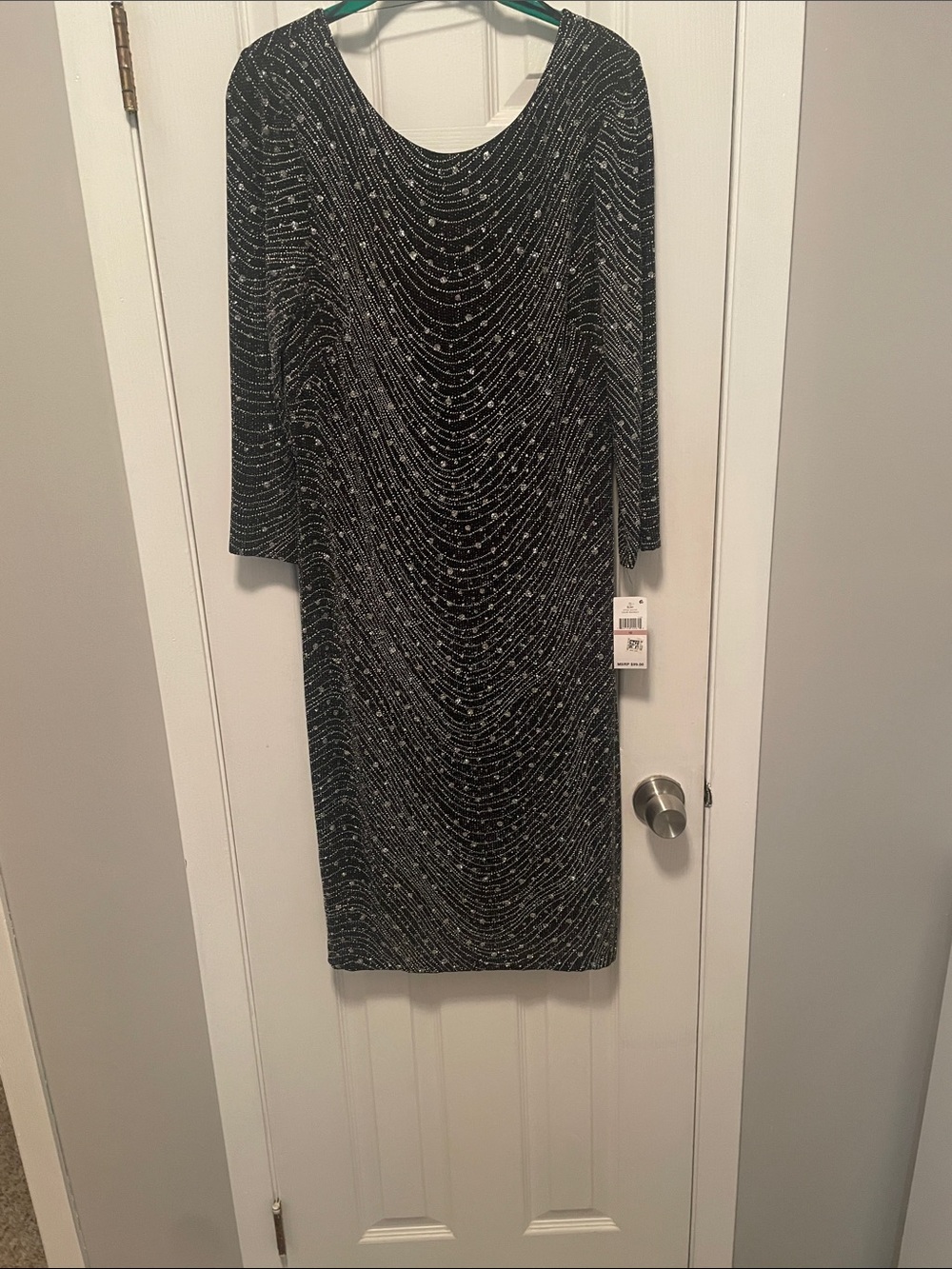SLNY Black Sparkle Long Sleeve Midi Dress